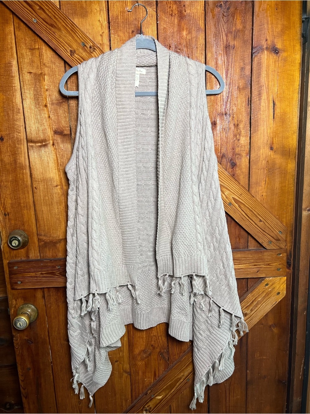 Matilda Jane Beige Cable Knit Fringe Vest